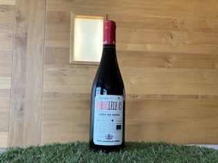 Weinkarte Das Weitblick Allgäu Flasche Parallel 45 Côtes-du-Rhône auf künstlichem Gras vor einer Holzwand