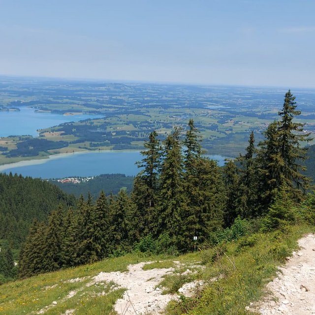 Autofrei in Das Weitblick Allgäu reisen Wanderer auf Bergpfad mit Blick auf See und Landschaft